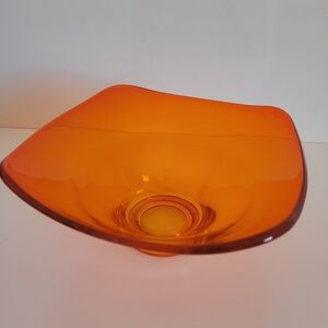 Vintage Viking Persimmon Orange Trinket Bonbon Dish Art Glass Decor
